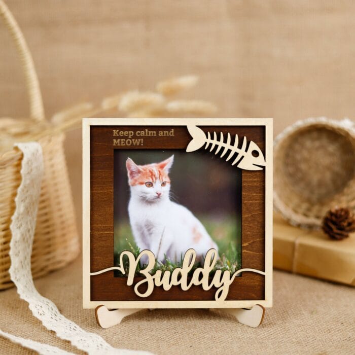 Personalized Cat Picture Frame with Name - Custom Cat Lover Photo Keepsake