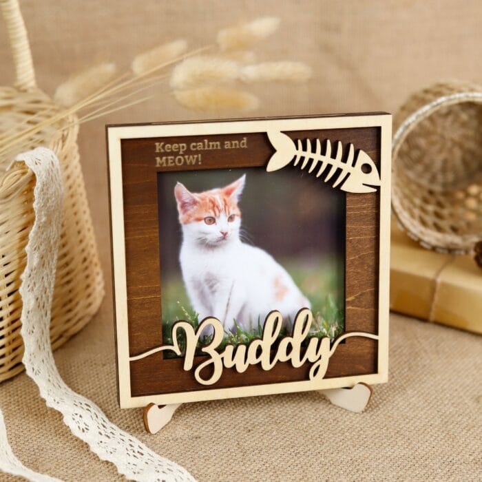 Personalized Cat Photo Frame with Engraved Name | Custom Wooden Keepsake Gift For Cat Lovers & Memorial - Image 5