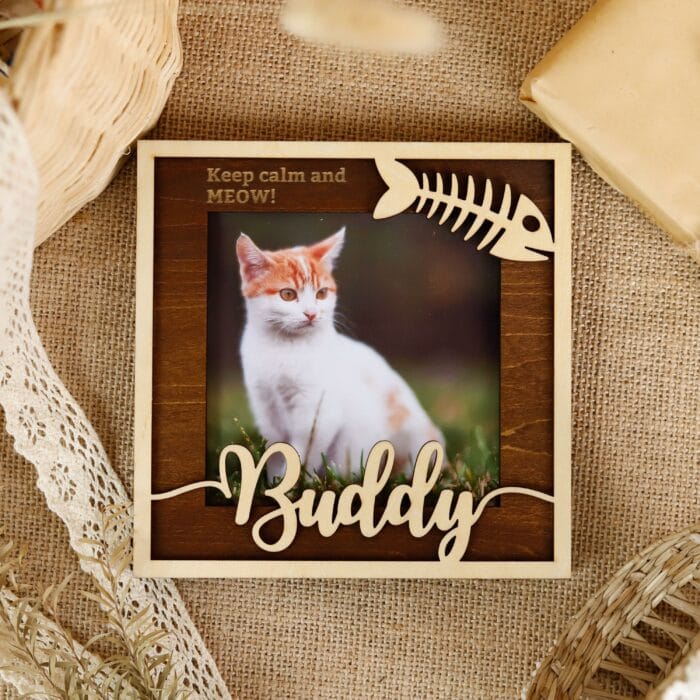 Personalized Cat Photo Frame with Engraved Name | Custom Wooden Keepsake Gift For Cat Lovers & Memorial - Image 3