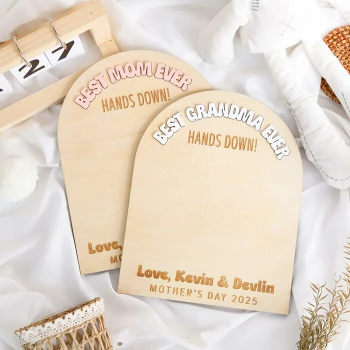 Personalized Best Mom & Grandma Ever Hands Down Sign - Custom Family Keepsake Gift