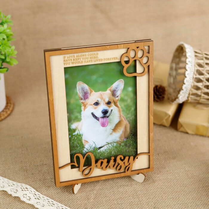 Personalized Pet Memorial Photo Frame with Paw Prints | Custom Wood Keepsake for Dog & Cat Tribute - Image 8