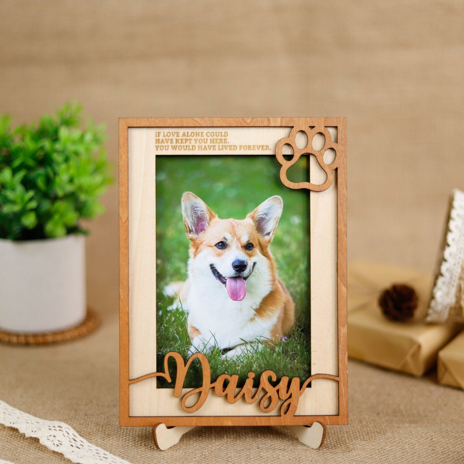 Personalized Pet Memorial Photo Frame with Paw Print - Custom Pet Loss Keepsake