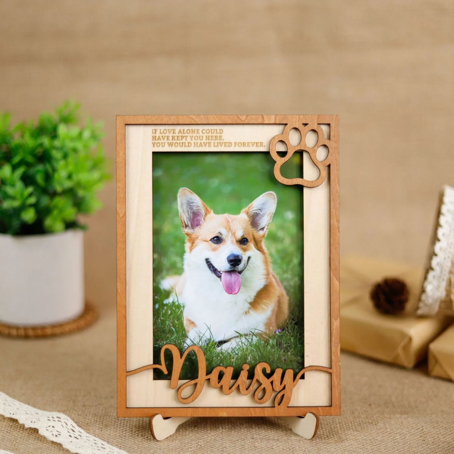Personalized Pet Memorial Photo Frame with Paw Print - Custom Pet Loss Keepsake