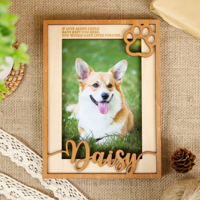 Personalized Pet Memorial Photo Frame with Paw Prints | Custom Wood Keepsake for Dog & Cat Tribute - Image 6