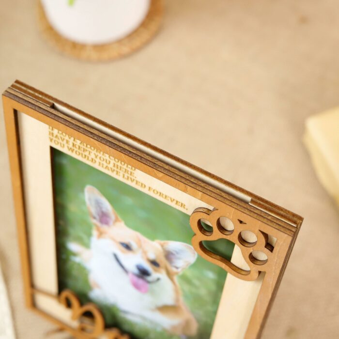 Personalized Pet Memorial Photo Frame with Paw Prints | Custom Wood Keepsake for Dog & Cat Tribute - Image 5