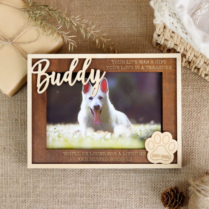 Personalized Pet Memorial Frame with Paw Prints | Custom Wood Keepsake to Honor Beloved Dogs & Cats - Image 8