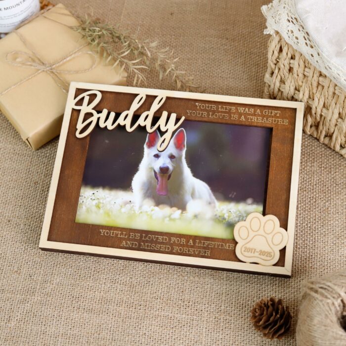 Personalized Pet Memorial Frame with Paw Prints | Custom Wood Keepsake to Honor Beloved Dogs & Cats - Image 3