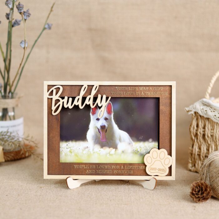 Personalized Pet Memorial Frame with Paw Print - Custom Pet Loss Keepsake