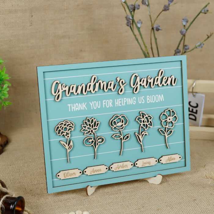 Custom Wood Garden Sign For Grandma | Personalized Family Gift With Birth Month Flowers | Handcrafted Plywood Keepsake - Image 4