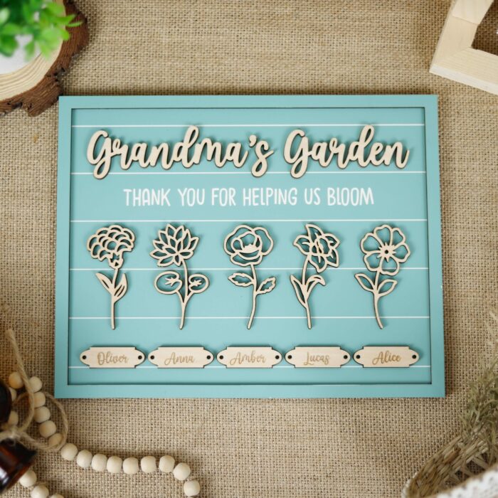 Custom Wood Garden Sign For Grandma | Personalized Family Gift With Birth Month Flowers | Handcrafted Plywood Keepsake - Image 3