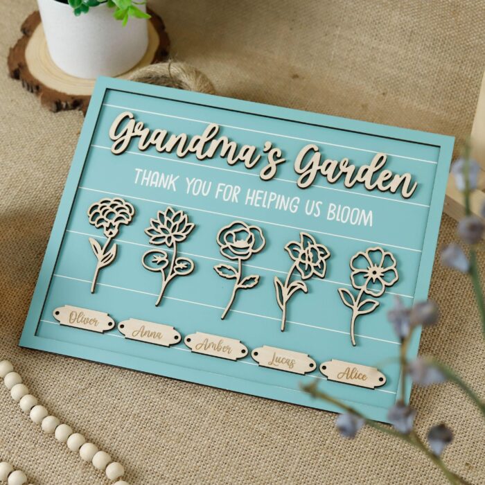 Custom Wood Garden Sign For Grandma | Personalized Family Gift With Birth Month Flowers | Handcrafted Plywood Keepsake - Image 6