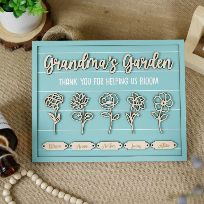 Custom Wood Garden Sign For Grandma | Personalized Family Gift With Birth Month Flowers | Handcrafted Plywood Keepsake - Image 8