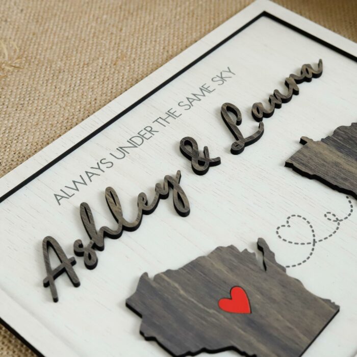 Personalized 'Always Under the Same Sky' Wooden Sign | Custom Keepsake for Long Distance Love & Friendship - Image 5