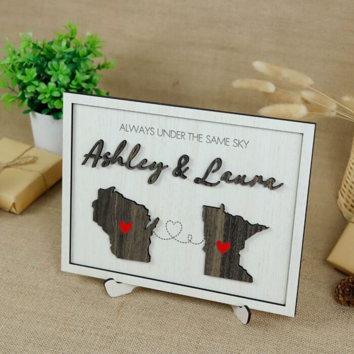 Personalized 'Always Under the Same Sky' Wooden Sign | Custom Keepsake for Long Distance Love & Friendship - Image 4