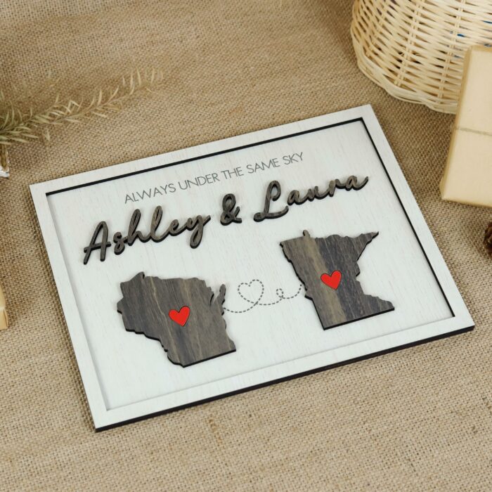 Personalized 'Always Under the Same Sky' Wooden Sign | Custom Keepsake for Long Distance Love & Friendship - Image 3