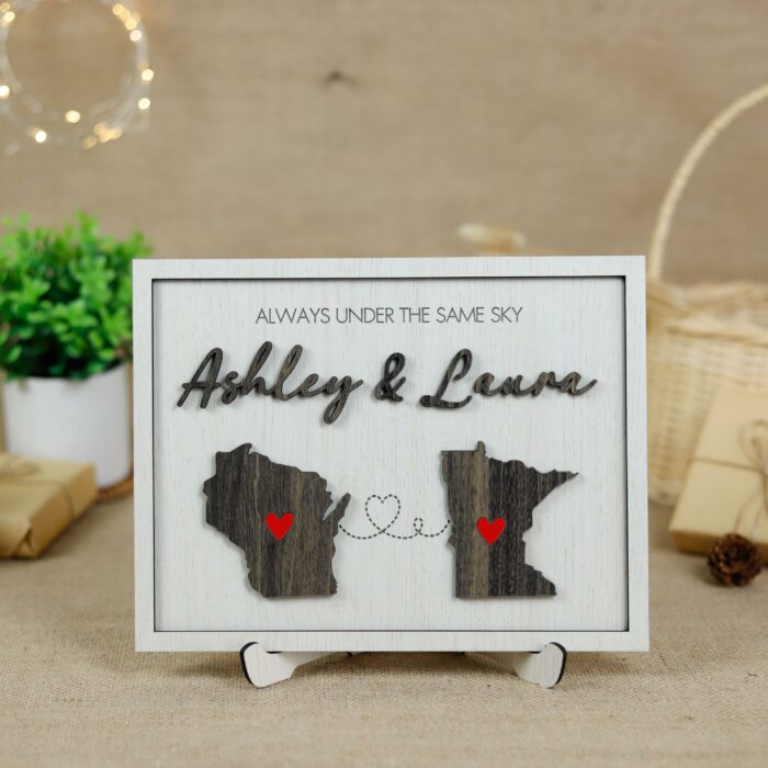 Personalized 'Always Under the Same Sky' Wooden Sign | Custom Keepsake for Long Distance Love & Friendship - Image 2