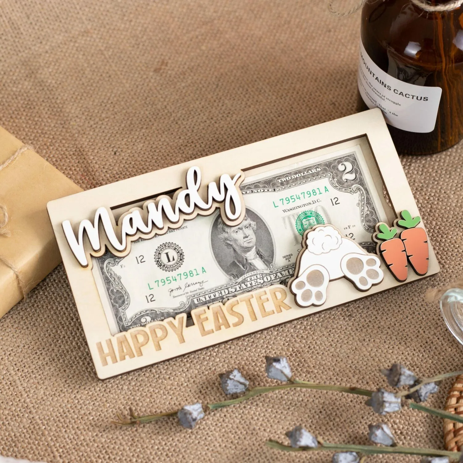 Personalized Bunny Money Bag | Fun Easter Gifts for All Ages | Customizable Easter Bunny Money Bag | Personalized Wooden Souvenir - Image 7