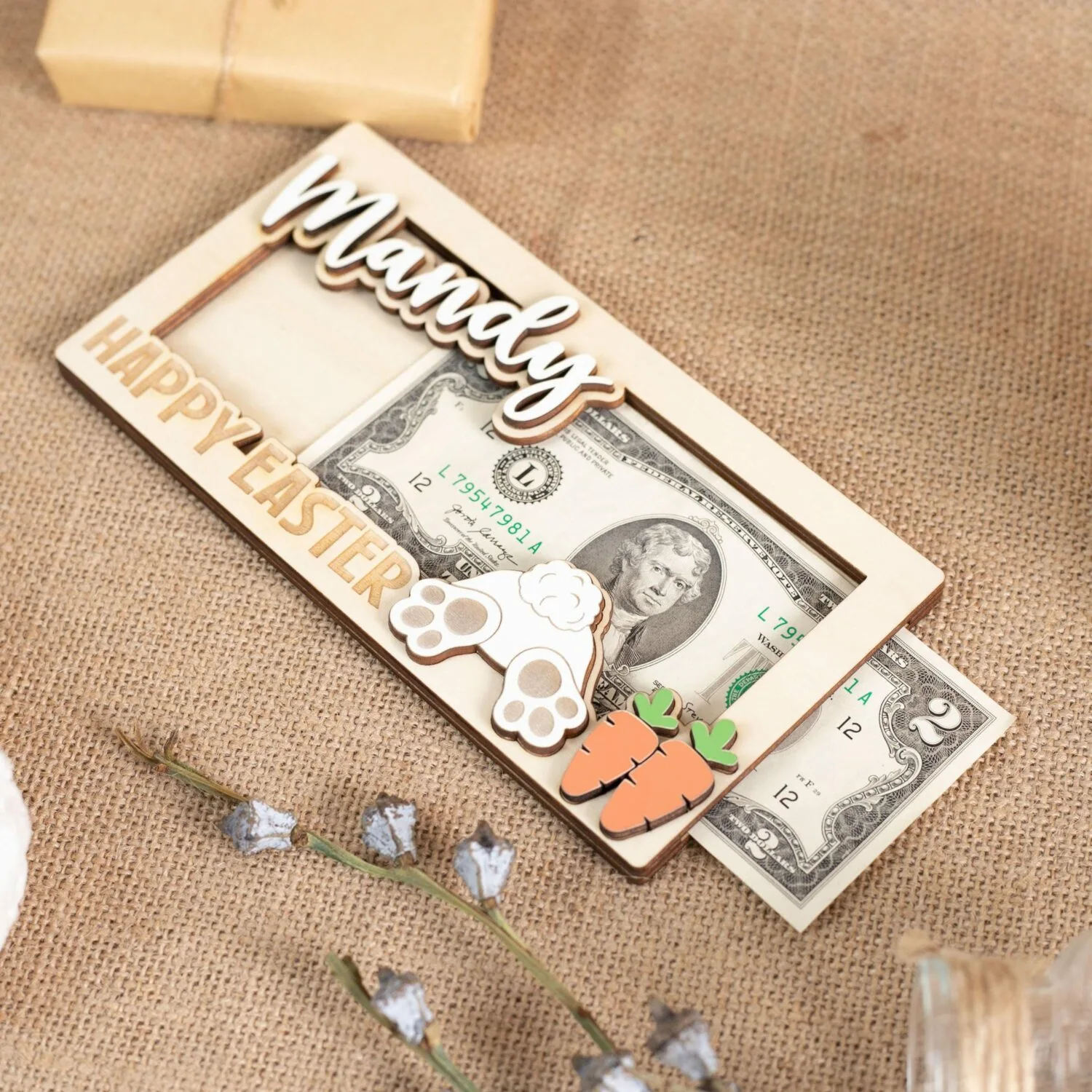 Personalized Bunny Money Bag | Fun Easter Gifts for All Ages | Customizable Easter Bunny Money Bag | Personalized Wooden Souvenir - Image 8