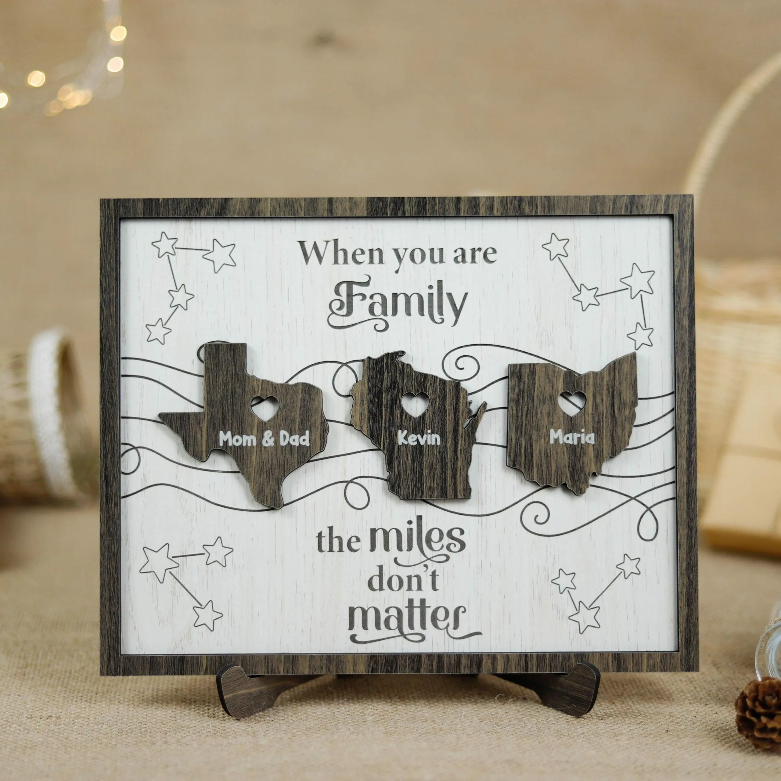 Custom Long Distance Family Wooden Plaques | Personalized Name & State Plaques | Handcrafted MDF Gifts for Couples & Friends Across the Miles - Image 2