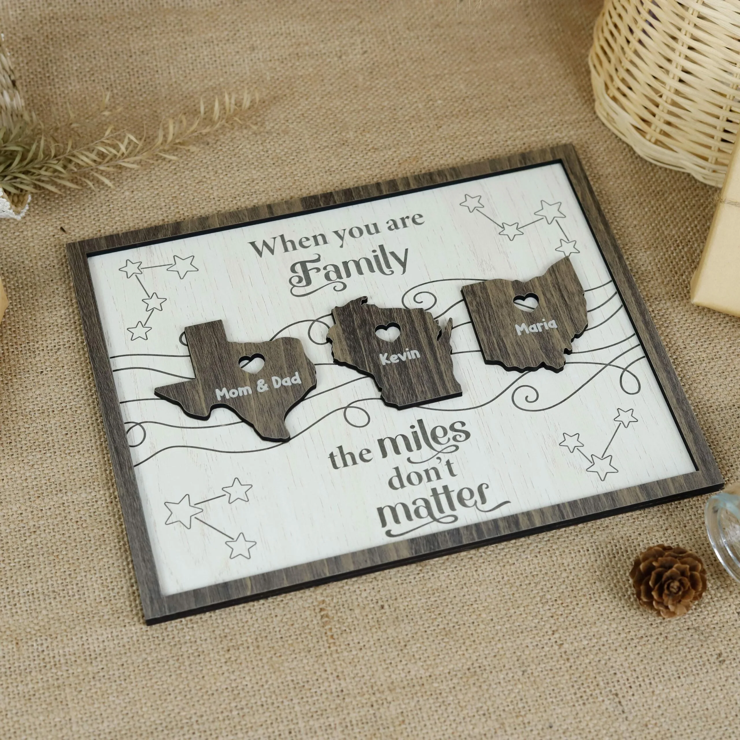 Custom Long Distance Family Wooden Plaques | Personalized Name & State Plaques | Handcrafted MDF Gifts for Couples & Friends Across the Miles - Image 3