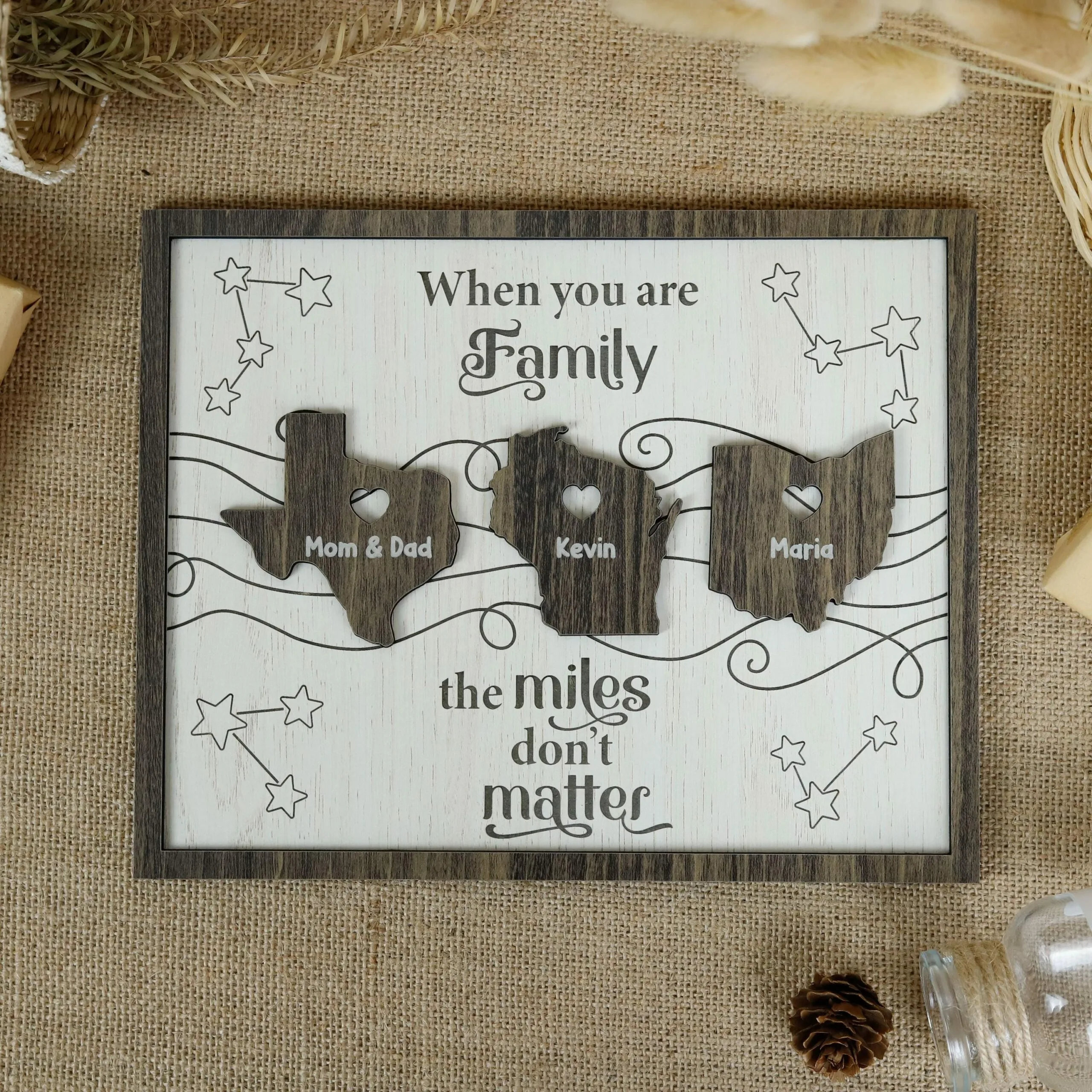 Custom Long Distance Family Wooden Plaques | Personalized Name & State Plaques | Handcrafted MDF Gifts for Couples & Friends Across the Miles - Image 4