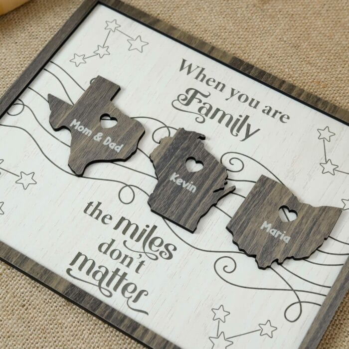 Custom Long Distance Family Wooden Sign | Personalized States & Names Plaque | Handcrafted MDF Gift For Couples & Friends Across Miles - Image 5