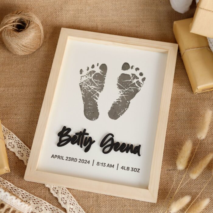 Personalized Engraved Baby Footprint Frame | Engraved Wooden Gifts for Newborns | Personalized Keepsake Ornaments - Image 10