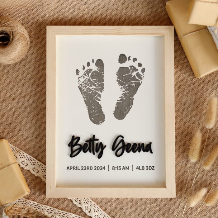 Personalized Engraved Baby Footprint Frame | Engraved Wooden Gifts for Newborns | Personalized Keepsake Ornaments - Image 4