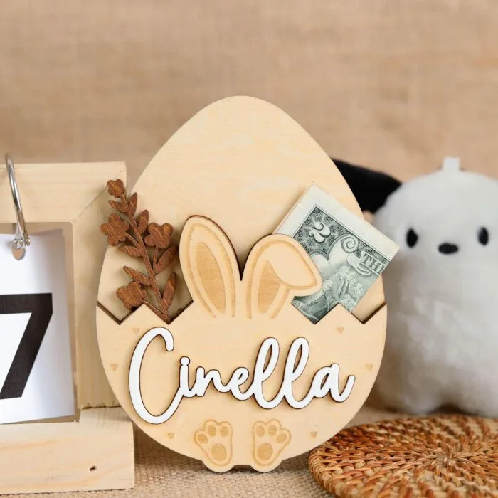 Personalized Easter Egg Basket Name Tags - Custom Wooden Egg-Shaped Labels