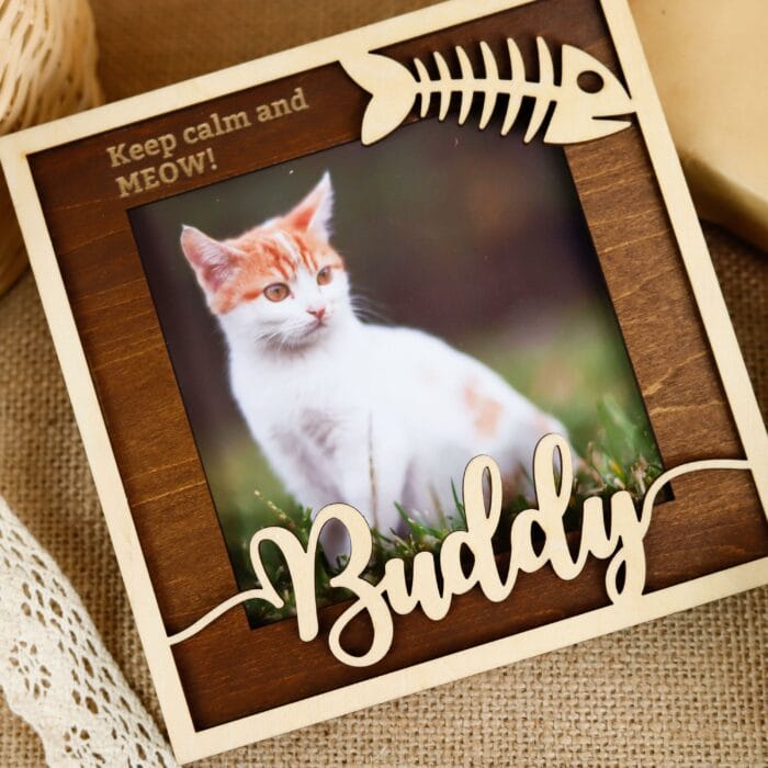 Personalized Cat Photo Frame with Engraved Name | Custom Wooden Keepsake Gift For Cat Lovers & Memorial - Image 4