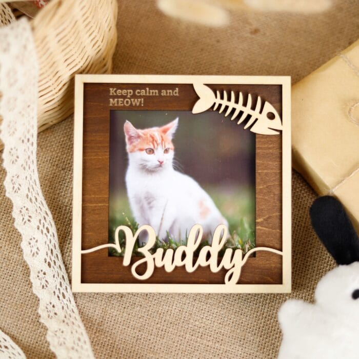 Personalized Cat Photo Frame with Engraved Name | Custom Wooden Keepsake Gift For Cat Lovers & Memorial - Image 2