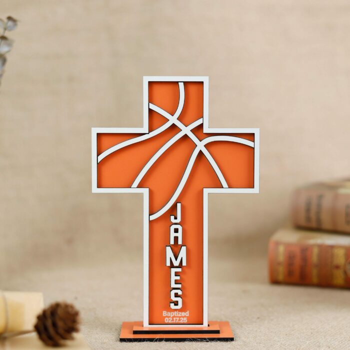 Personalized Basketball Cross Boys Wall Decor - Custom Sports Keepsake