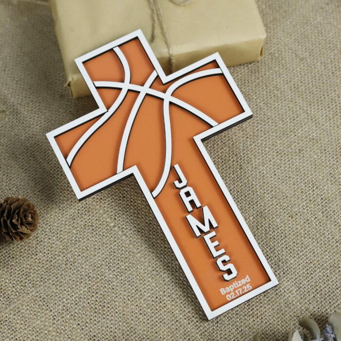 Personalized Wooden Basketball Cross Wall Decor | Custom Sports Sign For Boys With Name nd Faith Inspired Design | Christian Basketball Gift - Image 4