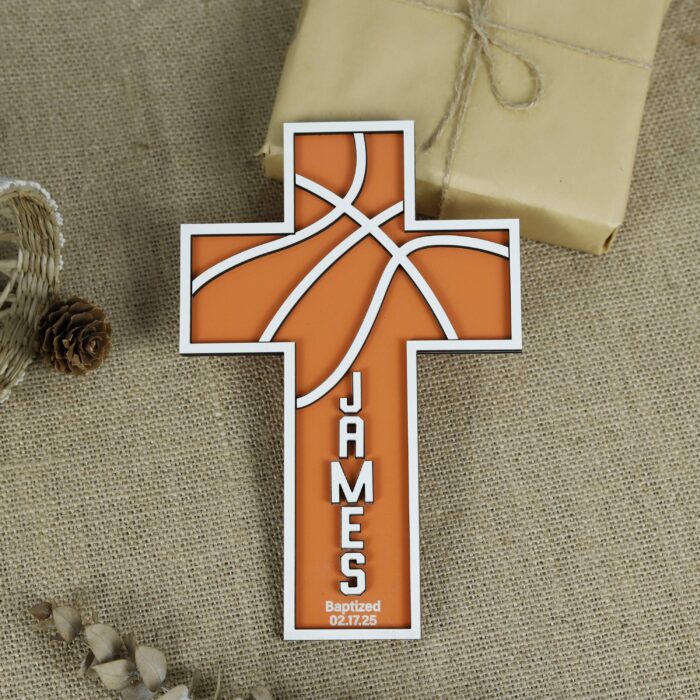 Personalized Wooden Basketball Cross Wall Decor | Custom Sports Sign For Boys With Name nd Faith Inspired Design | Christian Basketball Gift - Image 6