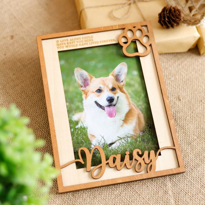 Personalized Pet Memorial Photo Frame with Paw Prints | Custom Wood Keepsake for Dog & Cat Tribute - Image 4