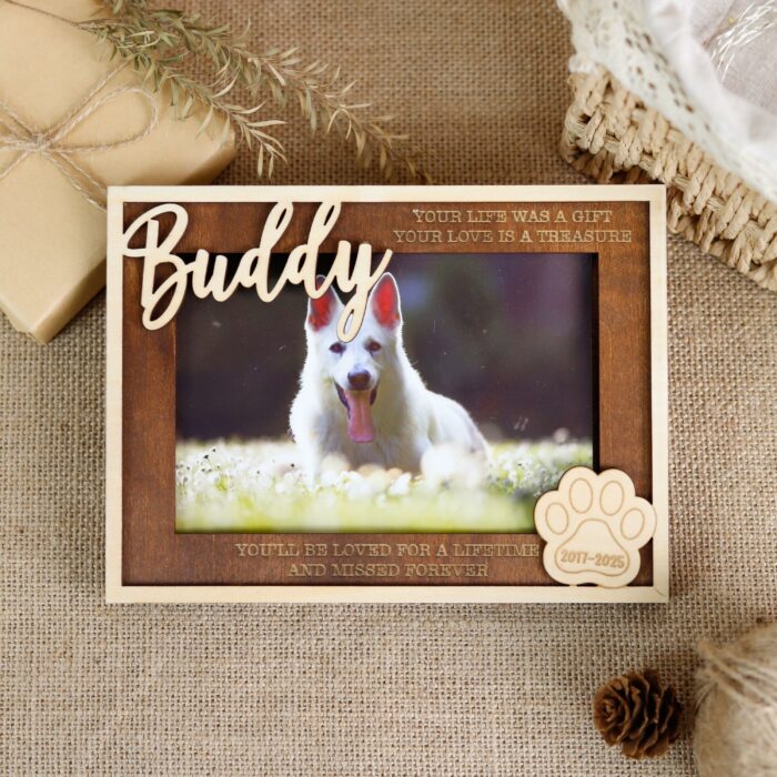 Personalized Pet Memorial Frame with Paw Prints | Custom Wood Keepsake to Honor Beloved Dogs & Cats - Image 5