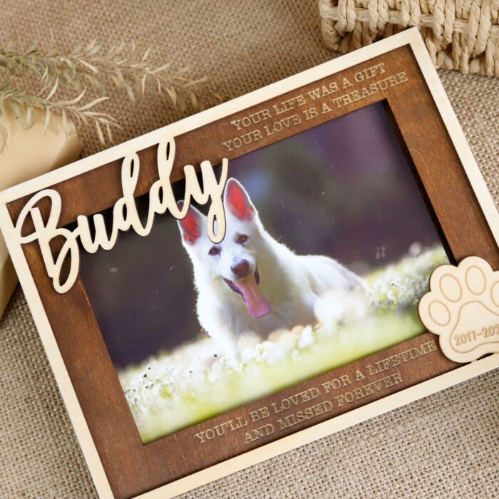 Personalized Pet Memorial Frame with Paw Prints | Custom Wood Keepsake to Honor Beloved Dogs & Cats - Image 6