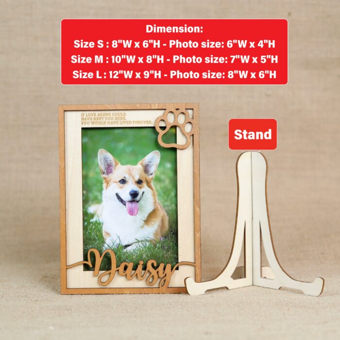 Personalized Pet Memorial Photo Frame with Paw Prints | Custom Wood Keepsake for Dog & Cat Tribute - Image 9