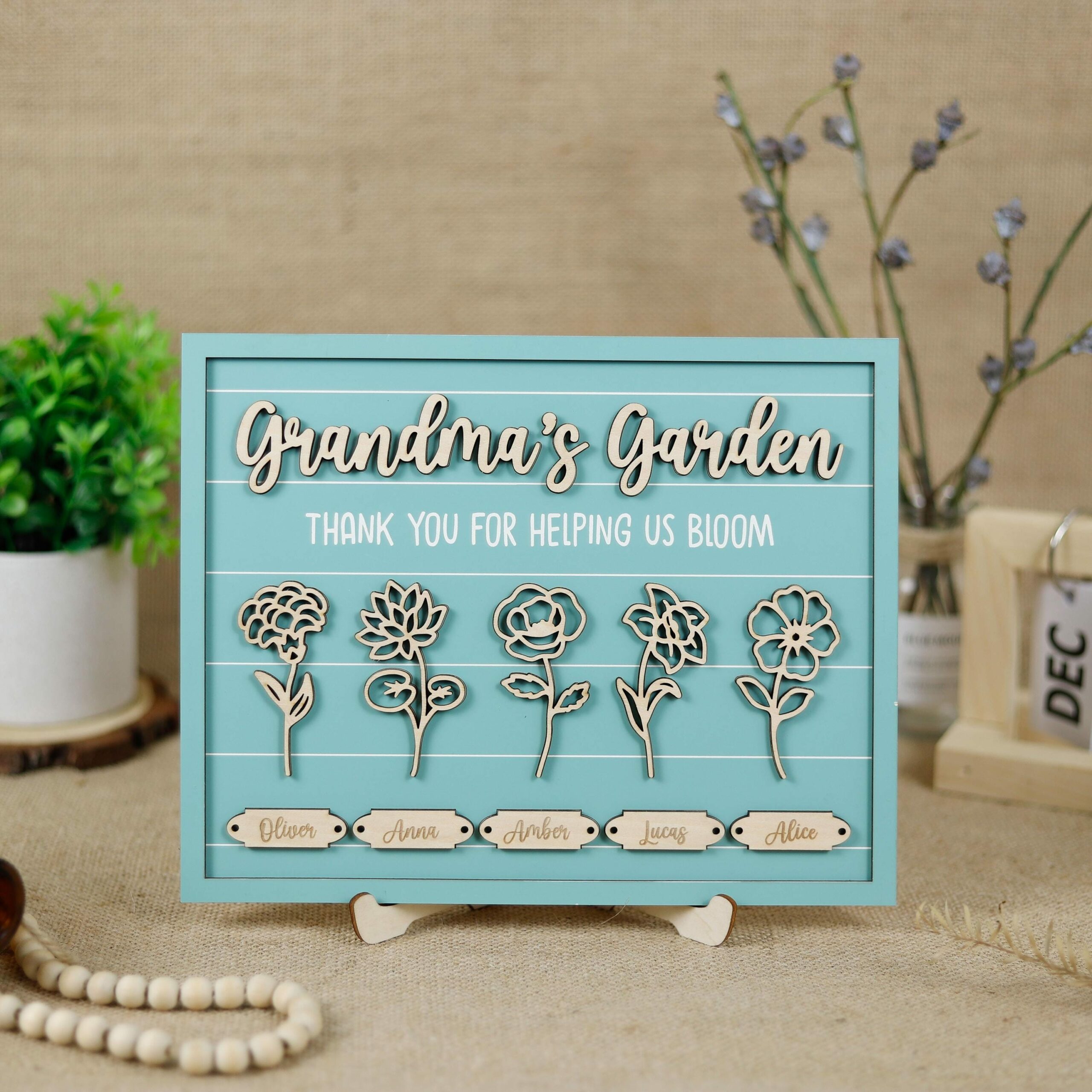 Custom Grandma's Flower Garden Wood Sign - Personalized Birth Month Flower Gift