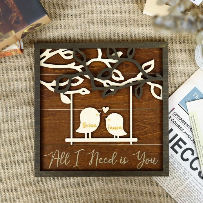 Personalized Love Birds Wooden Sign | Custom Romantic Gift With Names & Love Quote | Anniversary, Wedding, Or Housewarming Keepsake - Image 4