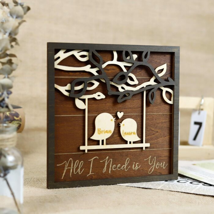 Personalized Love Birds Wooden Sign | Custom Romantic Gift With Names & Love Quote | Anniversary, Wedding, Or Housewarming Keepsake - Image 7