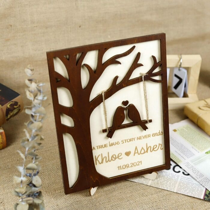 Personalized Love Birds Couple Plaque | Custom Wooden Name Sign | Unique Romantic Gift for Anniversaries & Weddings - Image 3