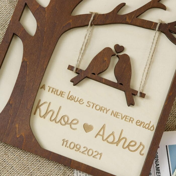 Personalized Love Birds Couple Plaque | Custom Wooden Name Sign | Unique Romantic Gift for Anniversaries & Weddings - Image 5