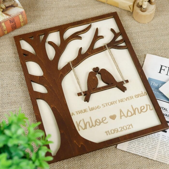 Personalized Love Birds Couple Plaque | Custom Wooden Name Sign | Unique Romantic Gift for Anniversaries & Weddings - Image 6