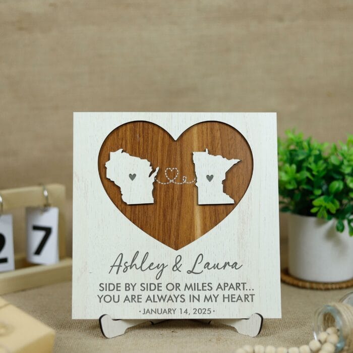 Personalized 3D Wooden Long Distance Relationship Sign - Custom Couple Keepsake