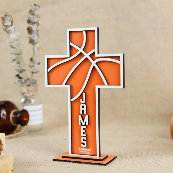 Personalized Wooden Basketball Cross Wall Decor | Custom Sports Sign For Boys With Name nd Faith Inspired Design | Christian Basketball Gift - Image 7