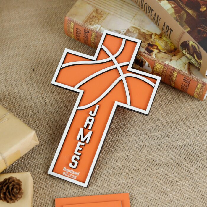 Personalized Wooden Basketball Cross Wall Decor | Custom Sports Sign For Boys With Name nd Faith Inspired Design | Christian Basketball Gift - Image 9