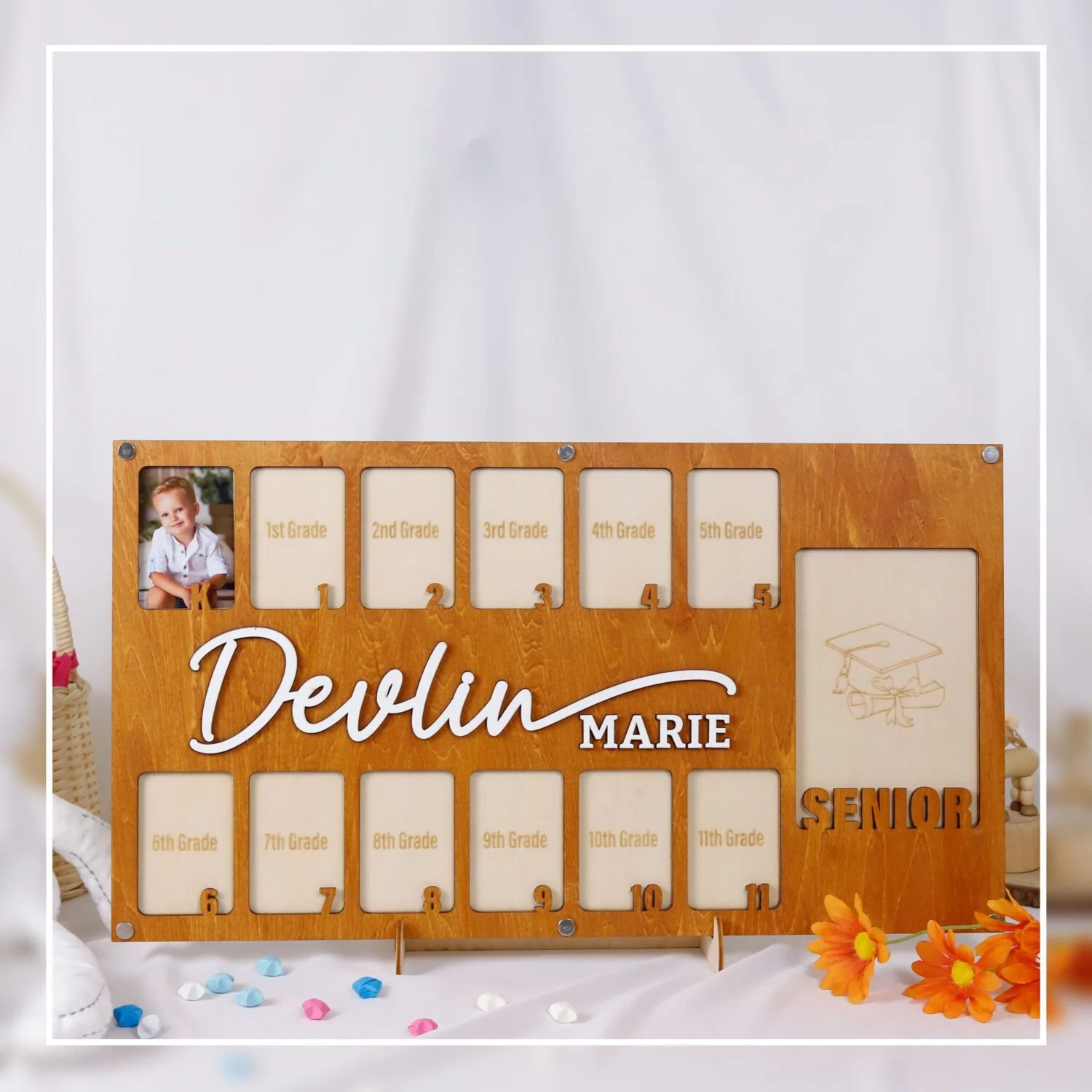 Personalized School Years Senior Photo Frame - Custom Wooden Keepsake for Graduates