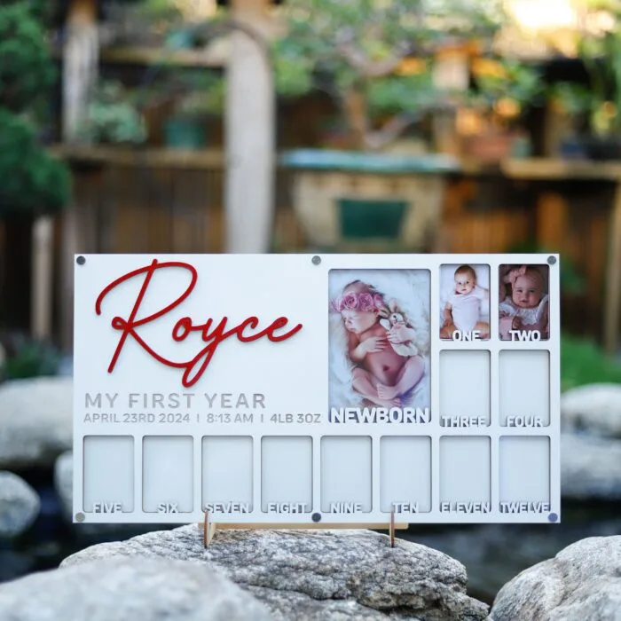 Personalized My First Year Photo Keepsake Frame - Custom Wooden Gift for Baby Milestones