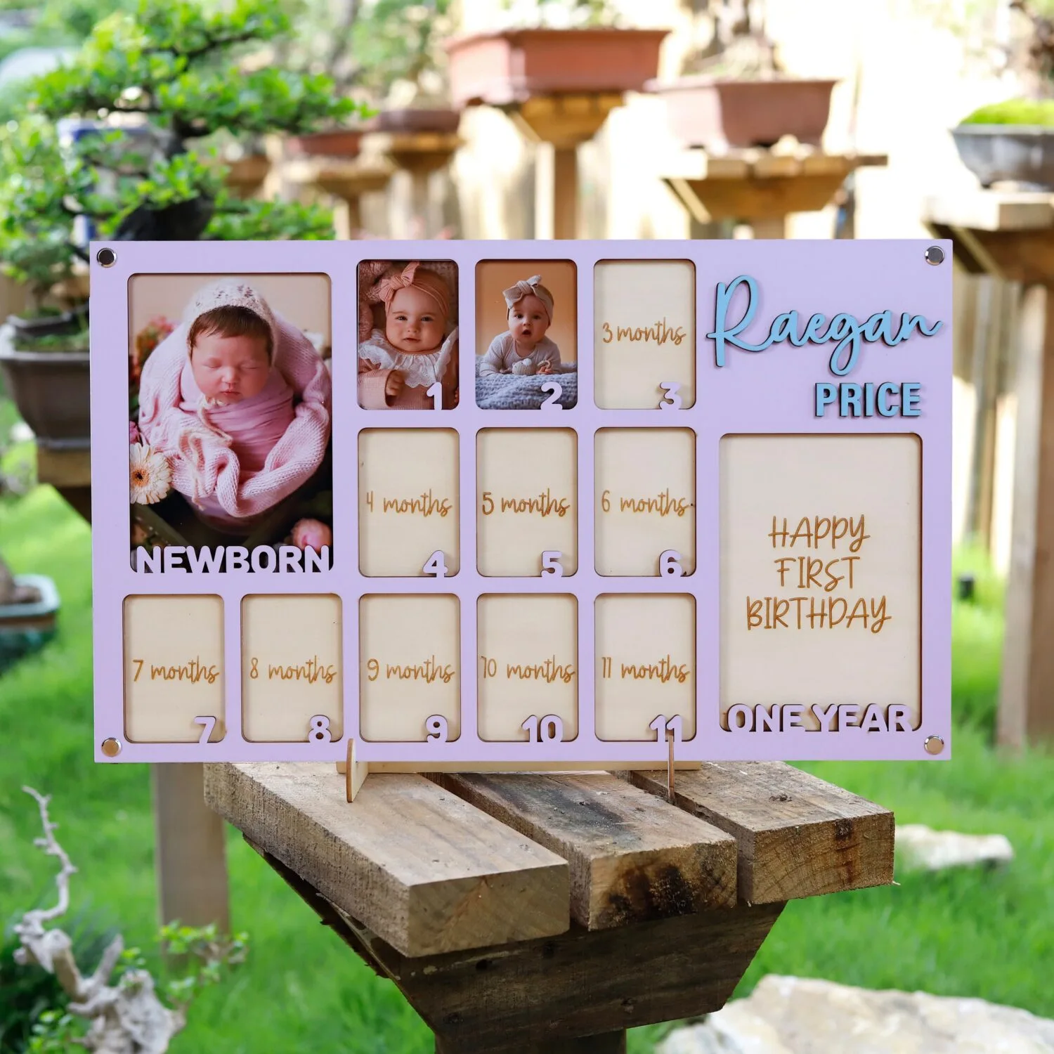 Personalized Baby First Year Photo Frame - Custom Wooden Keepsake for Newborn Milestones